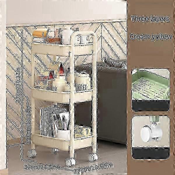 Reliable Soft Three-layer Polymer Trolley with Wheels, Spacious Space, A Choice Compatible with Storing Multiple Items