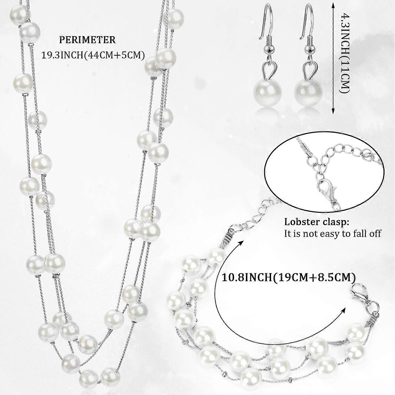 Layered Pearl Necklace Earring Bracelet Set