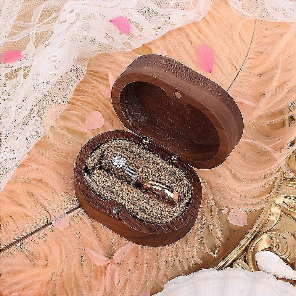 Wooden Magnetic Ring Box Walnut