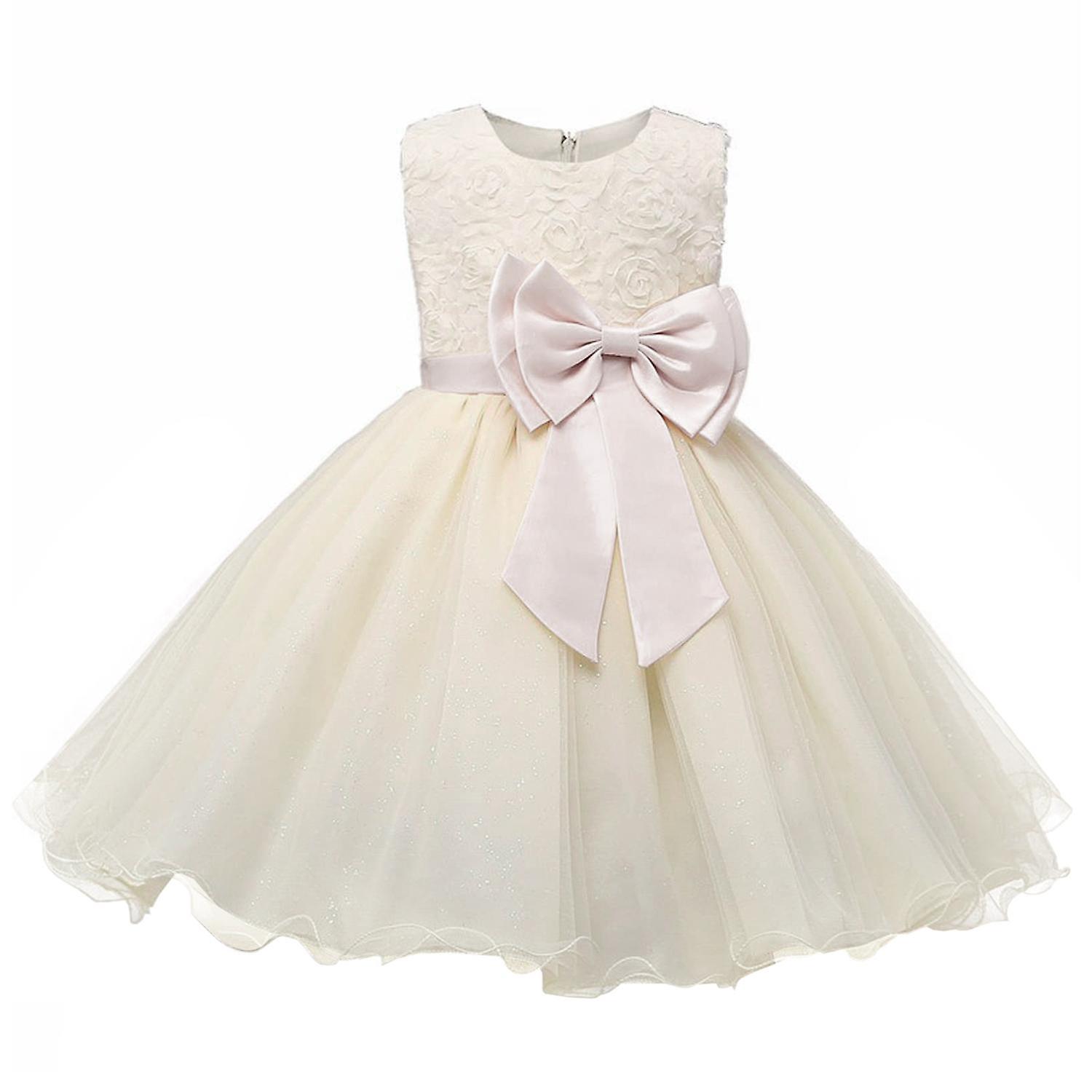 Robe festive avec rosette et fleurs-Beige