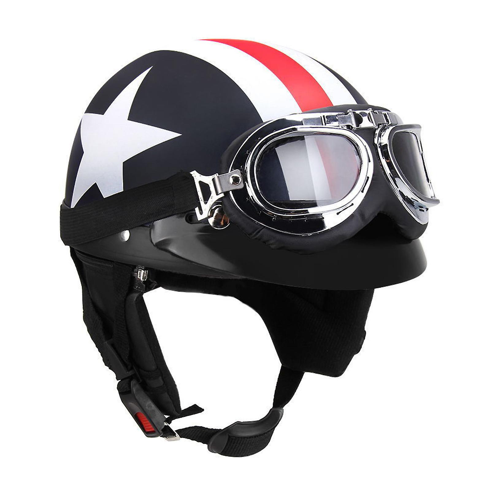 Half Open Face Motorcycle Helmet With Goggles Visor Scarf Biker Helmet