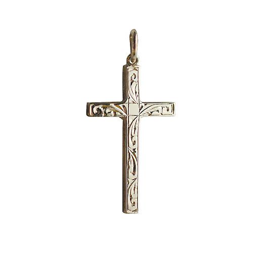 9ct Gold 30x18mm hand engraved solid block Cross