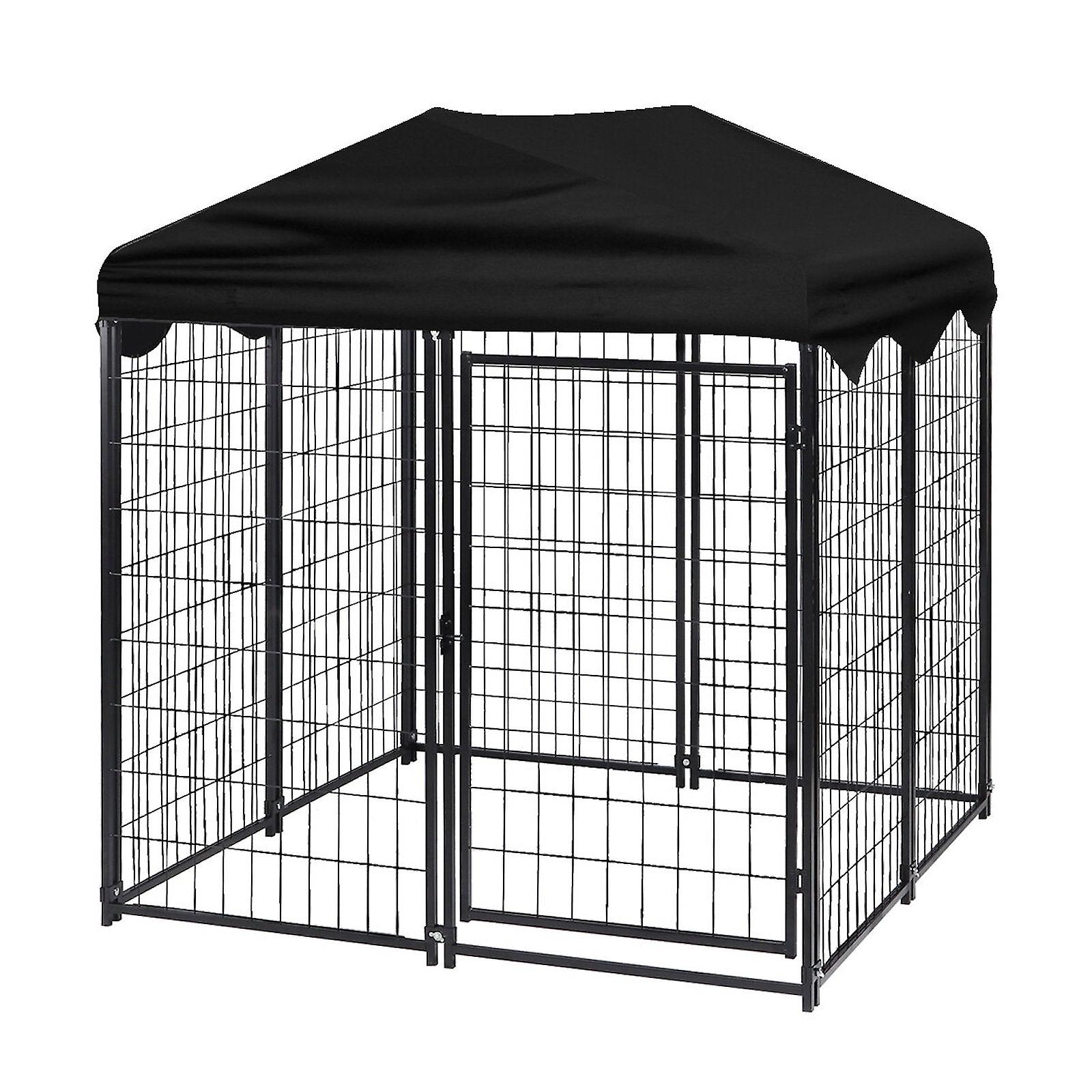 Pawgiant Large Dog Pet House Kennel Pen Enclosure Metal Outdoor With Roof Black