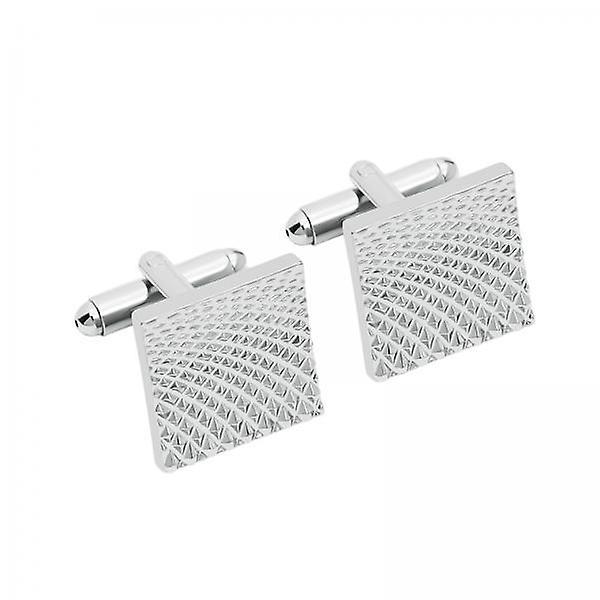 5x2x Square Cufflinks Quality Durable Carved Pattern for Wedding Shirt Silver