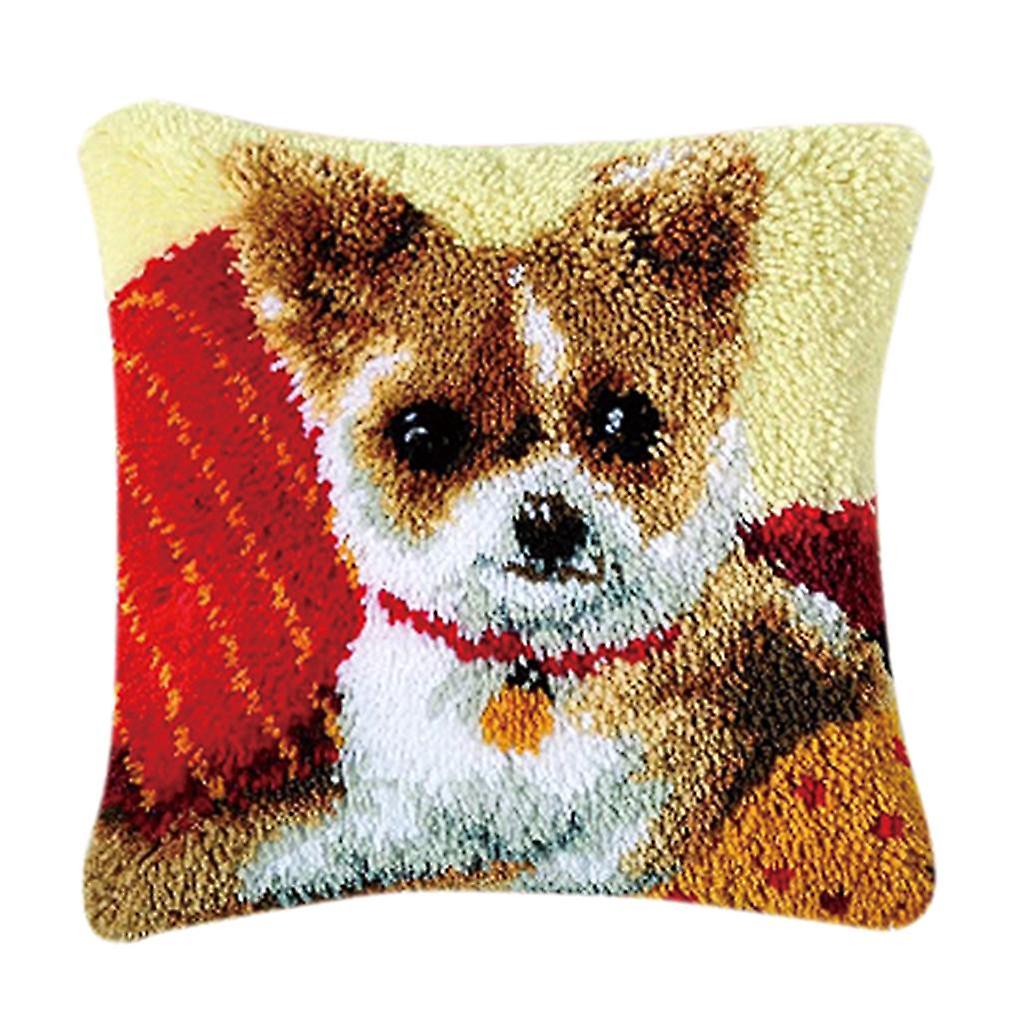 DIY Pillow Cover Latch Hook Kits for Beginner Animals Pattern Bell Dog