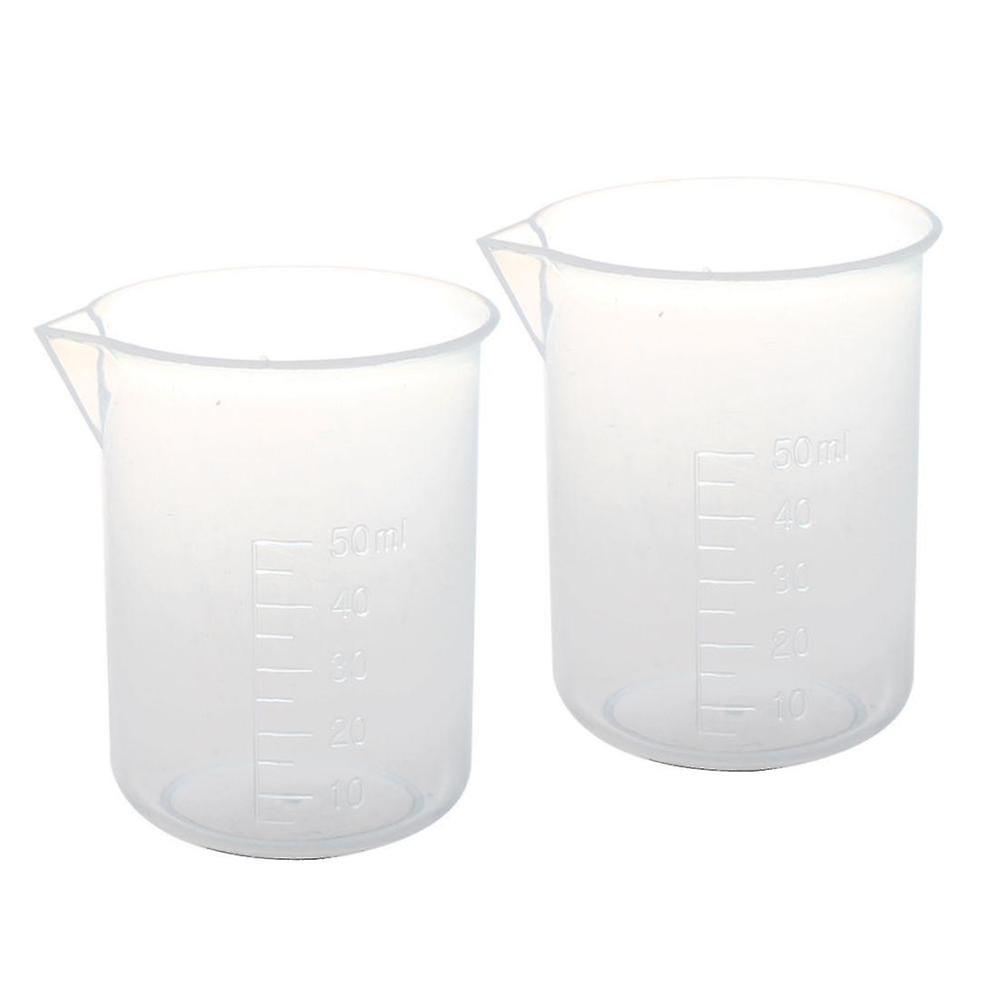 2 Pcs 50 Ml Laboratory Plastic Water Liquid Measuring Cup Transparent