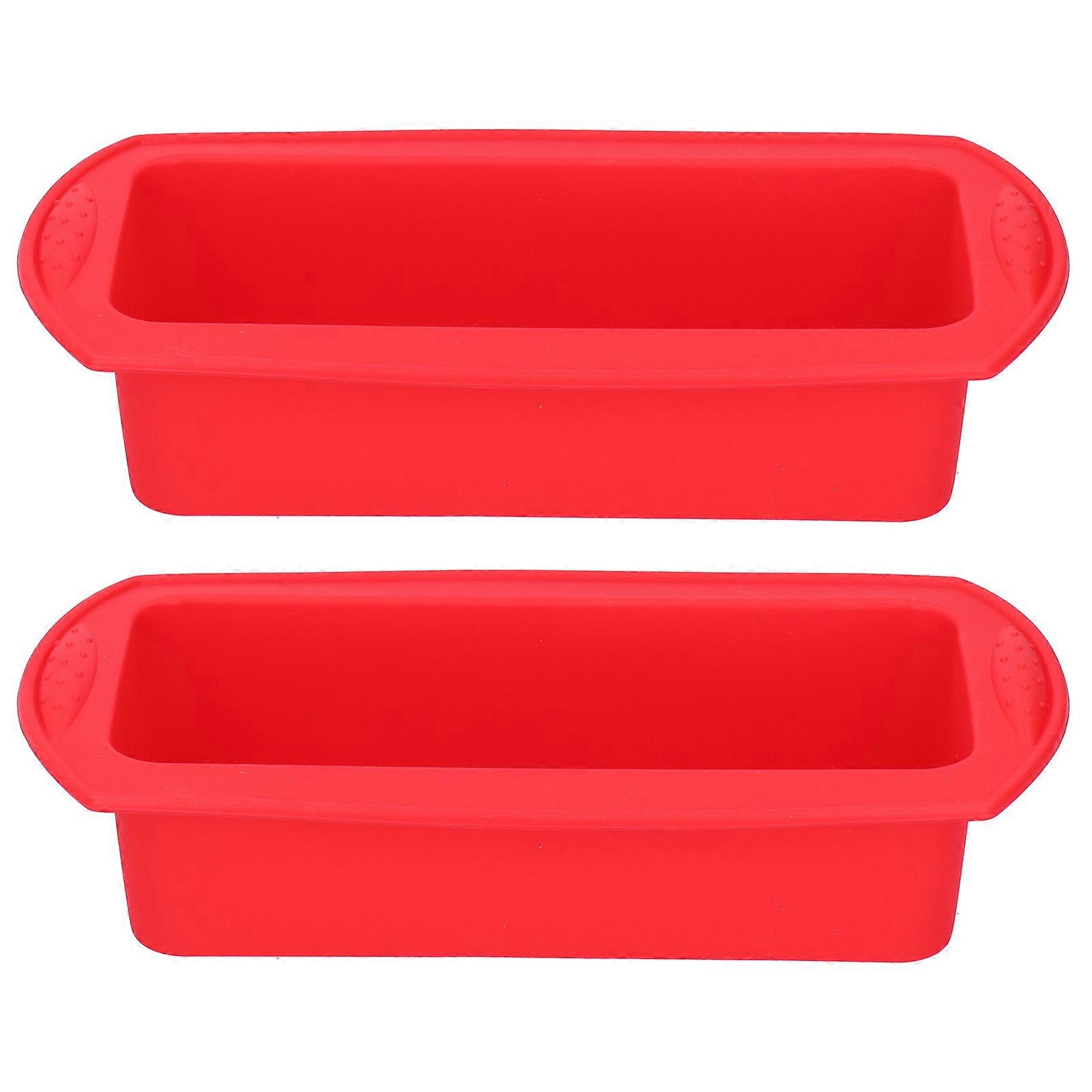 2-Piece Rectangular Silicone Cake Pan and Bread Mold Set - 2lb Baking Tools and Accessories in Vibrant Red