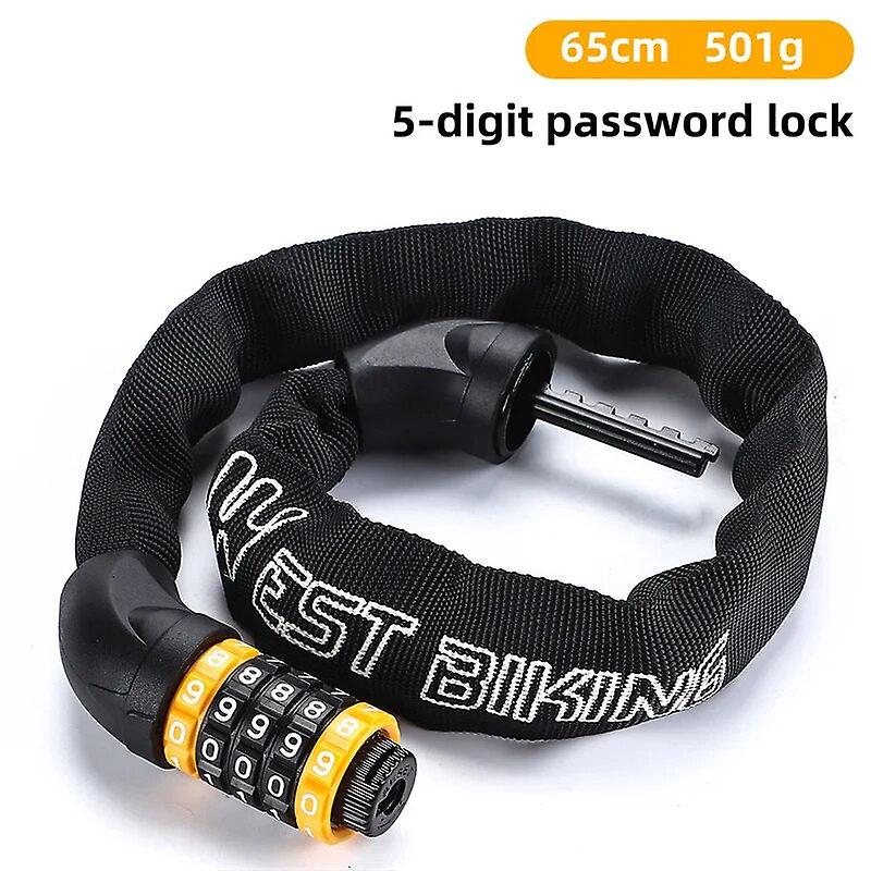 West Biking 65-150cm Multi-length Bike Chain Lock 5 Digit Code Combination Anti-theft Bicycle Lock Motorcycle Ebike Accessories