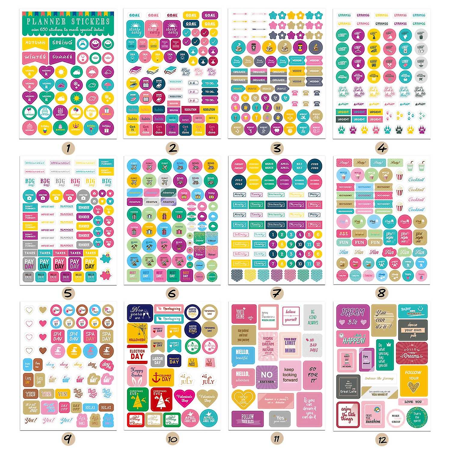 12 Sheets Essentials Planner Sticker Weekly Daily Schedule Sticker Planner Sticky Notes for DIY Cale
