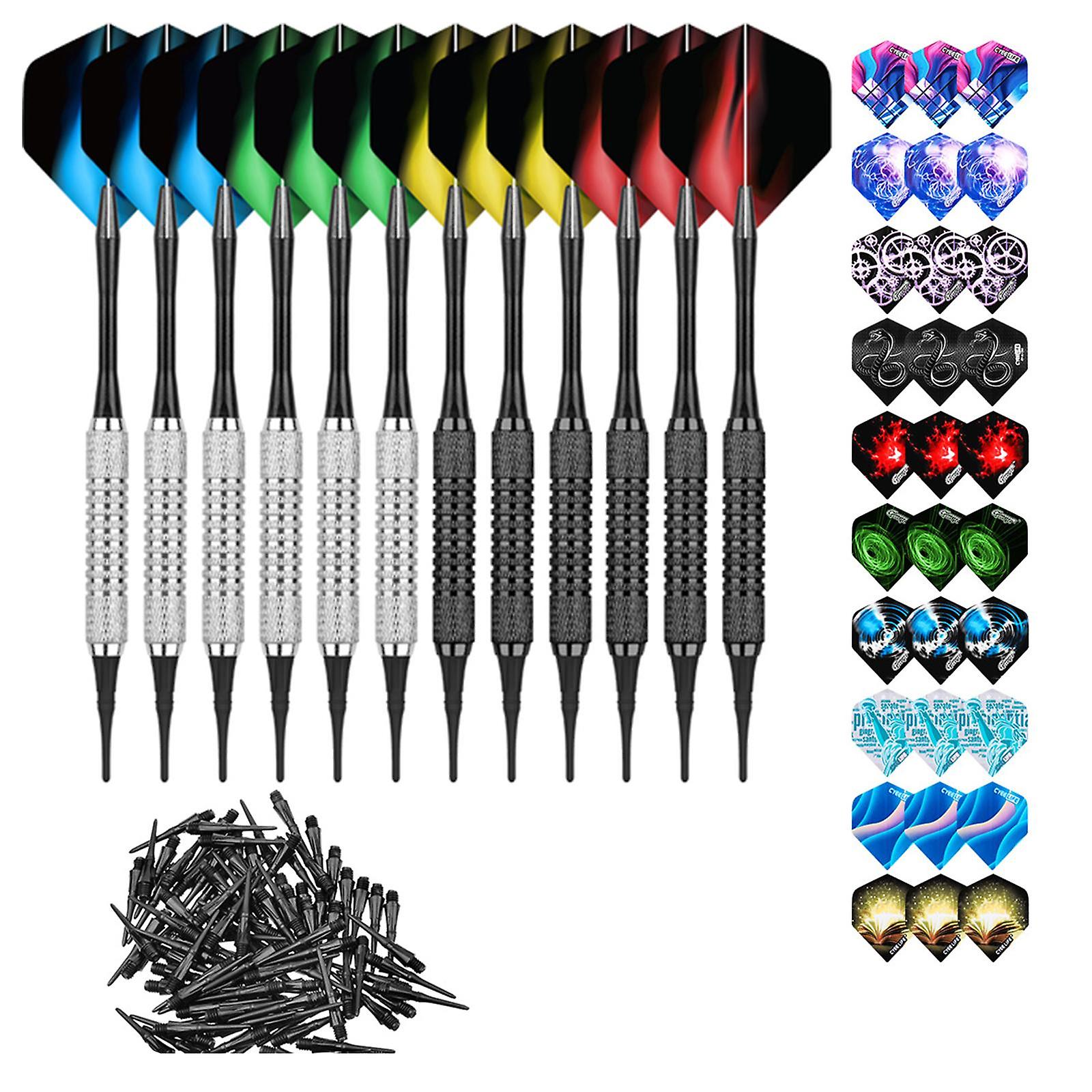 Professional Soft Tip Darts Set with 100 Dart Tips 30 Flights Metal Shafts Argent Barrels
