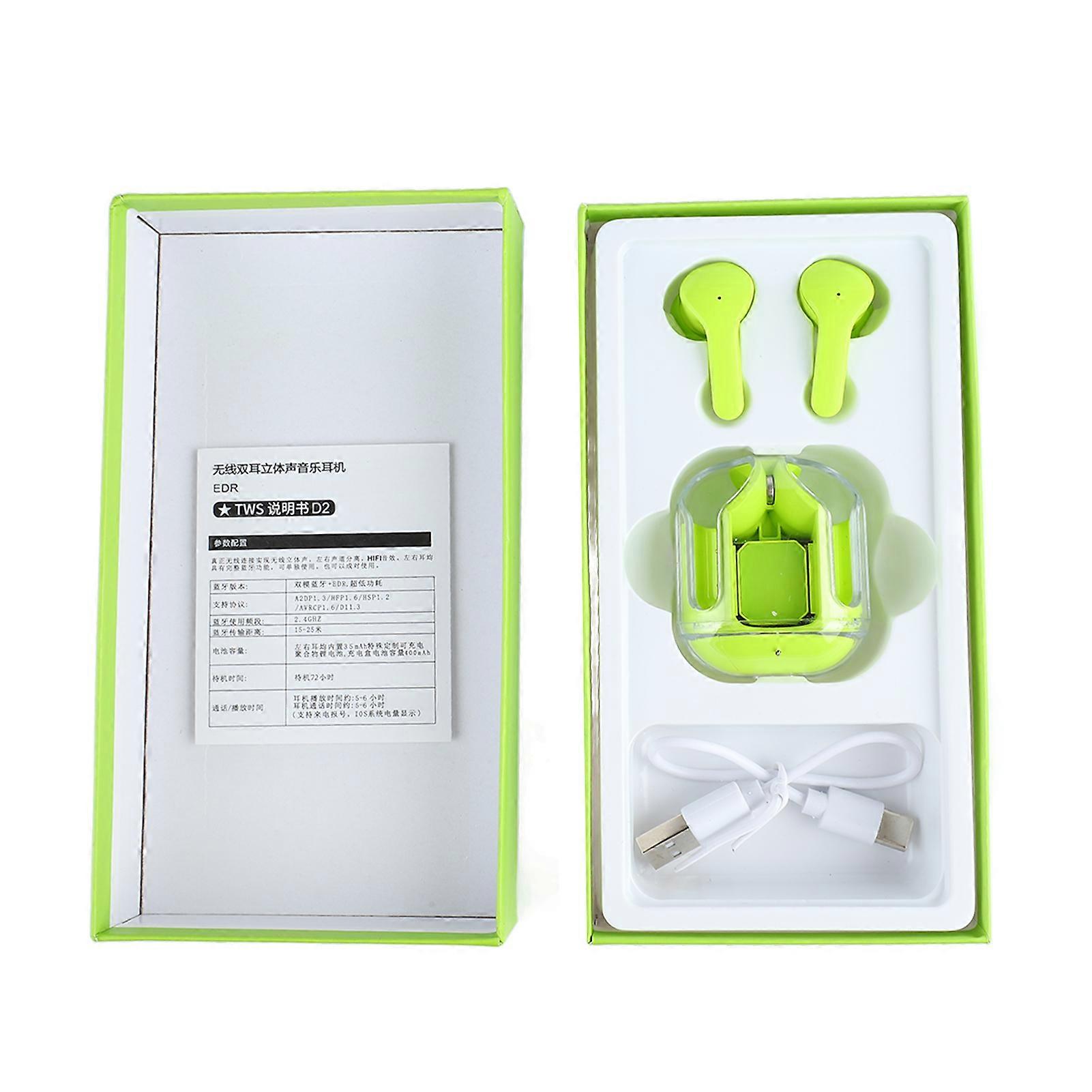 Mini Clear ENC Wireless Headphones, Noise Cancelling, Lossless HiFi Sound, Deep Bass, Bluetooth, Digital Display, Green