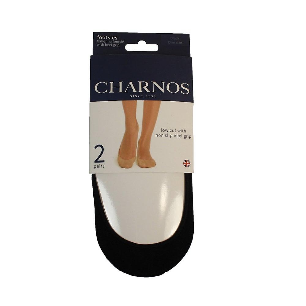 Women's Charnos Footsies With Heel Grip | Black | 2 Pairs