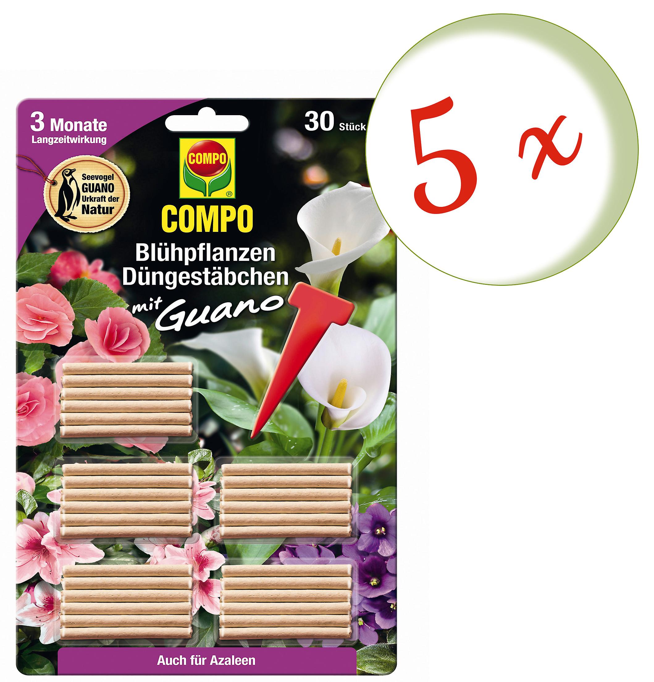5 x COMPO plantas com flores fertilizante varas com guano, 30 peças