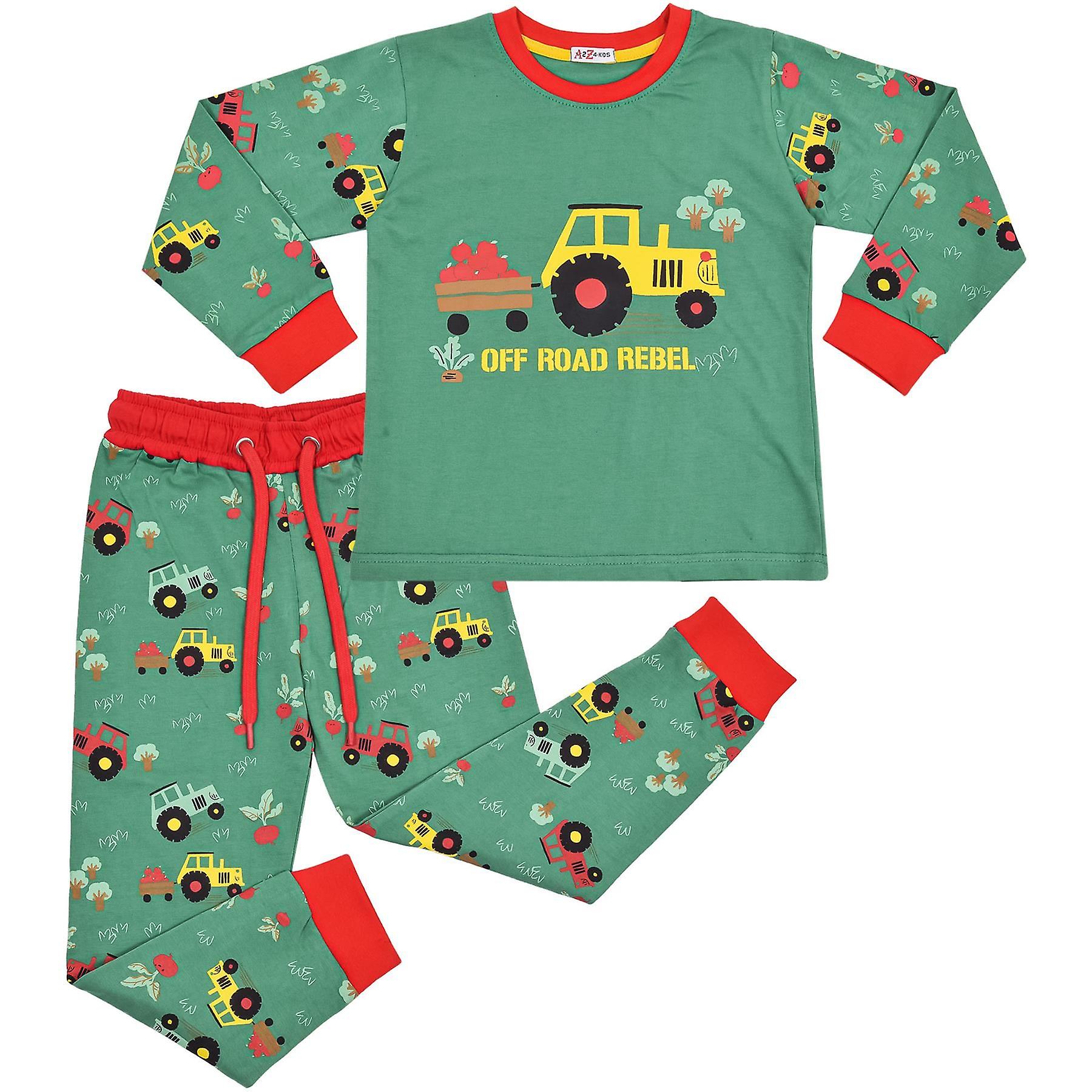 Flickor Pojkar Traktor Tryck Grön Pyjamas Set