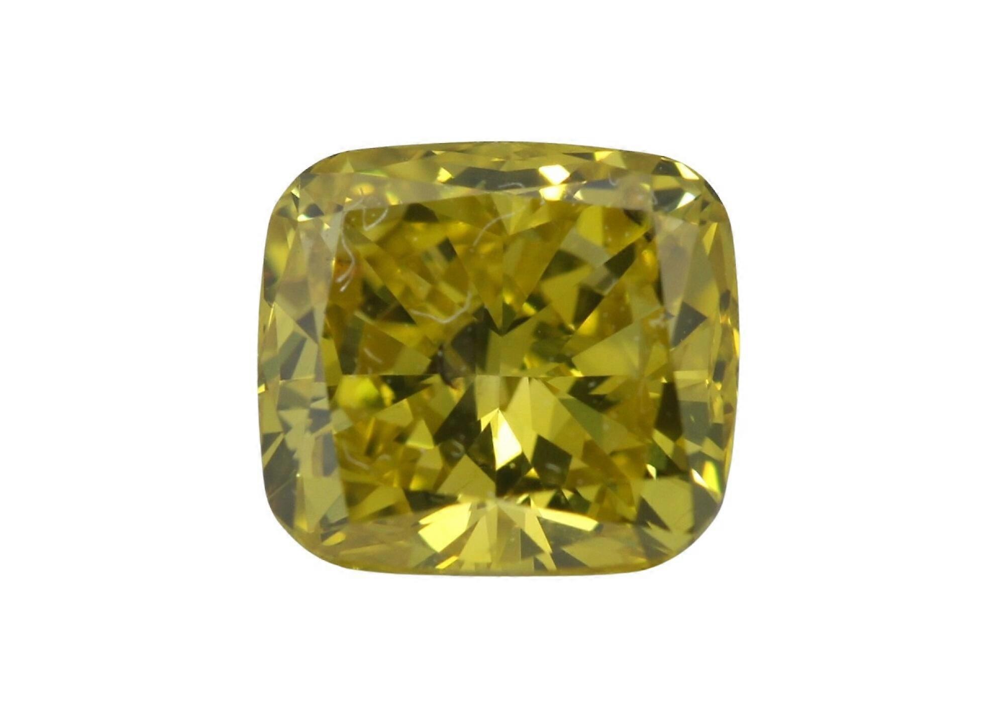 Cushion Natural Mined Loose Diamond (1.56 Ct Yellow(Irradiated) VS2(Enhanced Drilled) Clarity) IGL