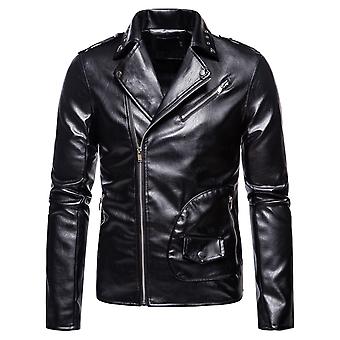Youthup Mens Shiny Waterproof Punk Slim Fit Leather Jacket