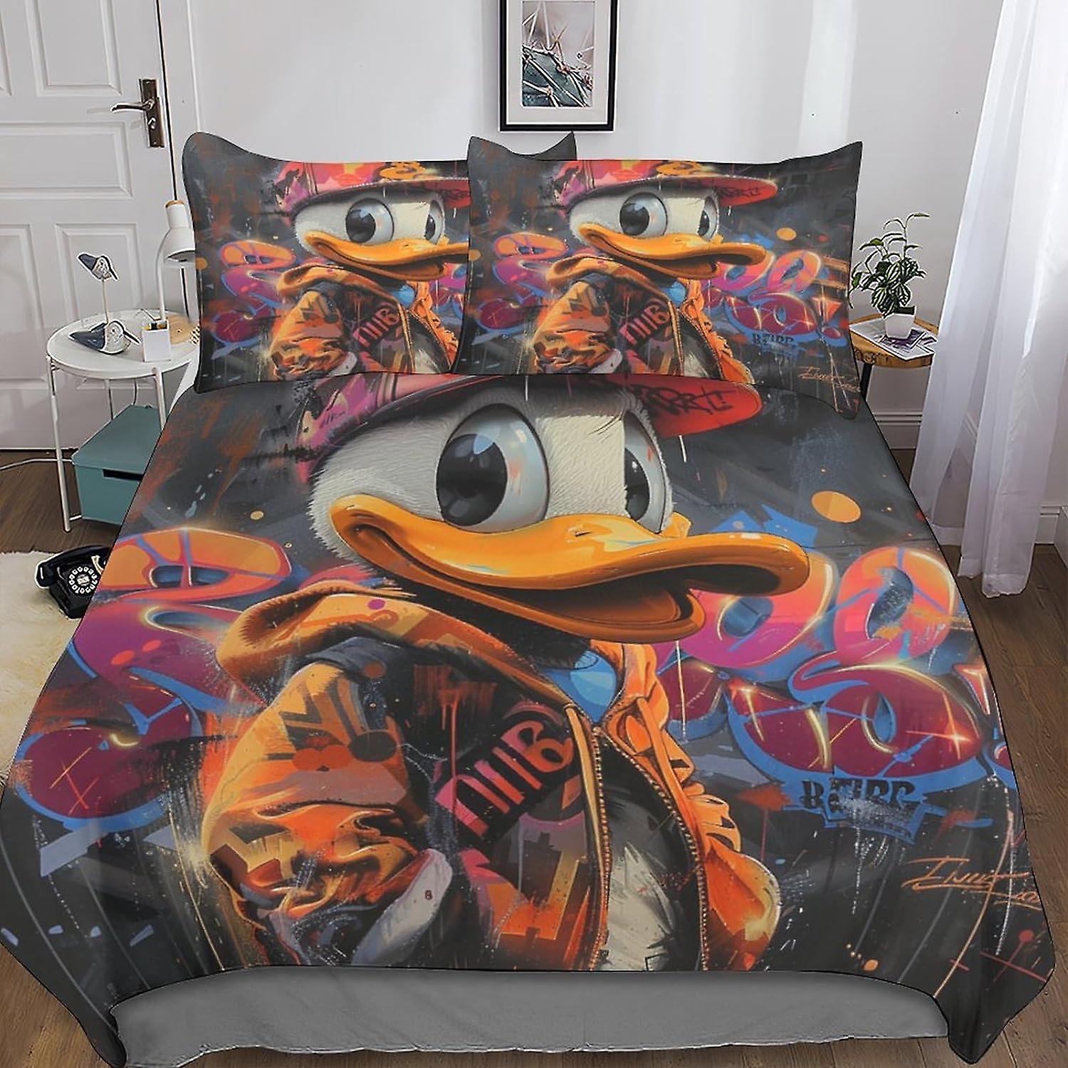 DSJackson دونالد داك غطاء لحاف مع سحاب مخفي للإغلاق - فراش كرتوني من الألياف الدقيقة المريحة ، طباعة ثلاثية الأبعاد ، حزمة من 3 قطع مع أكياس وسائد ، Ideal f