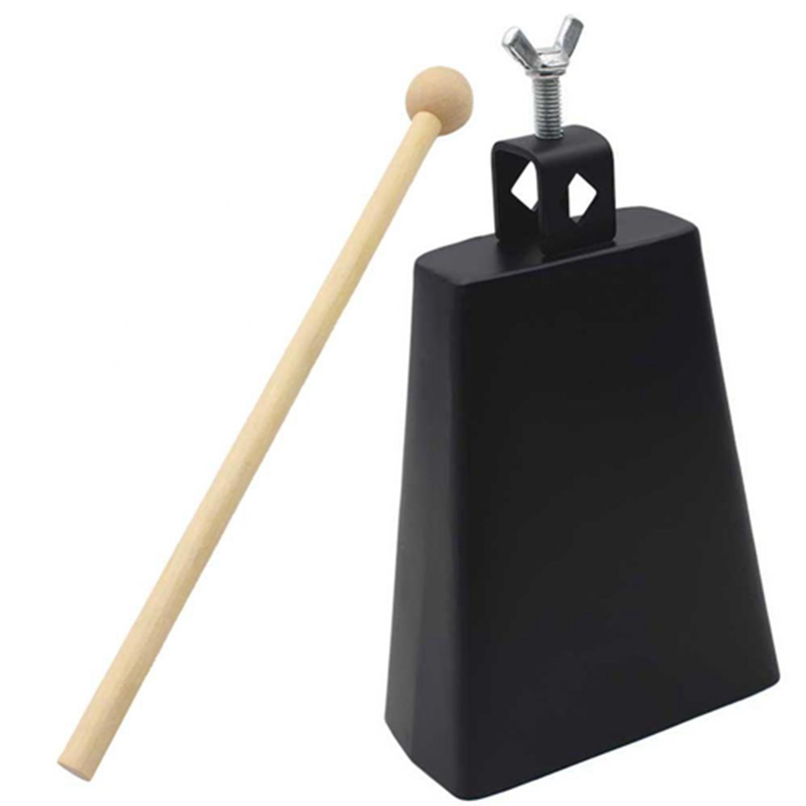 Cloche de vache en métal noir de 6 pouces avec baguette