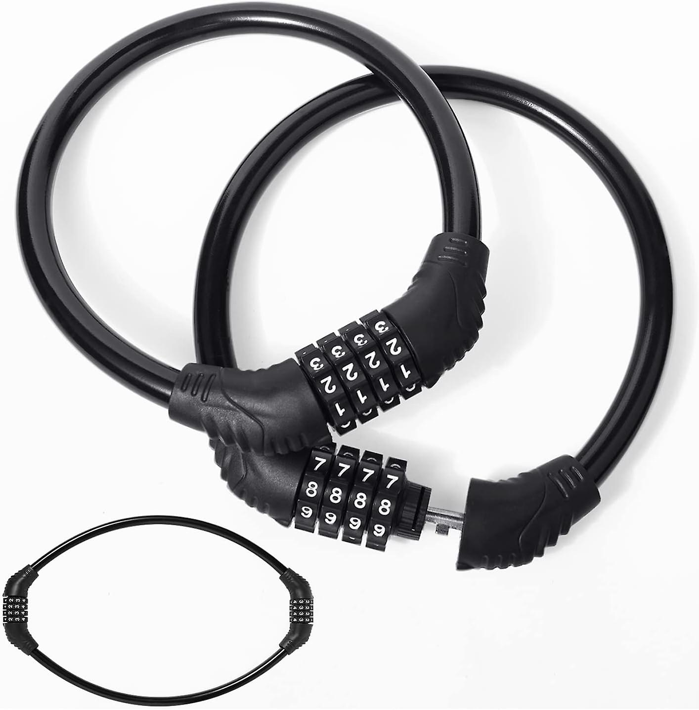 2 Pieces Bike Cable Lock, Portable Lock with 4-Digit Combination