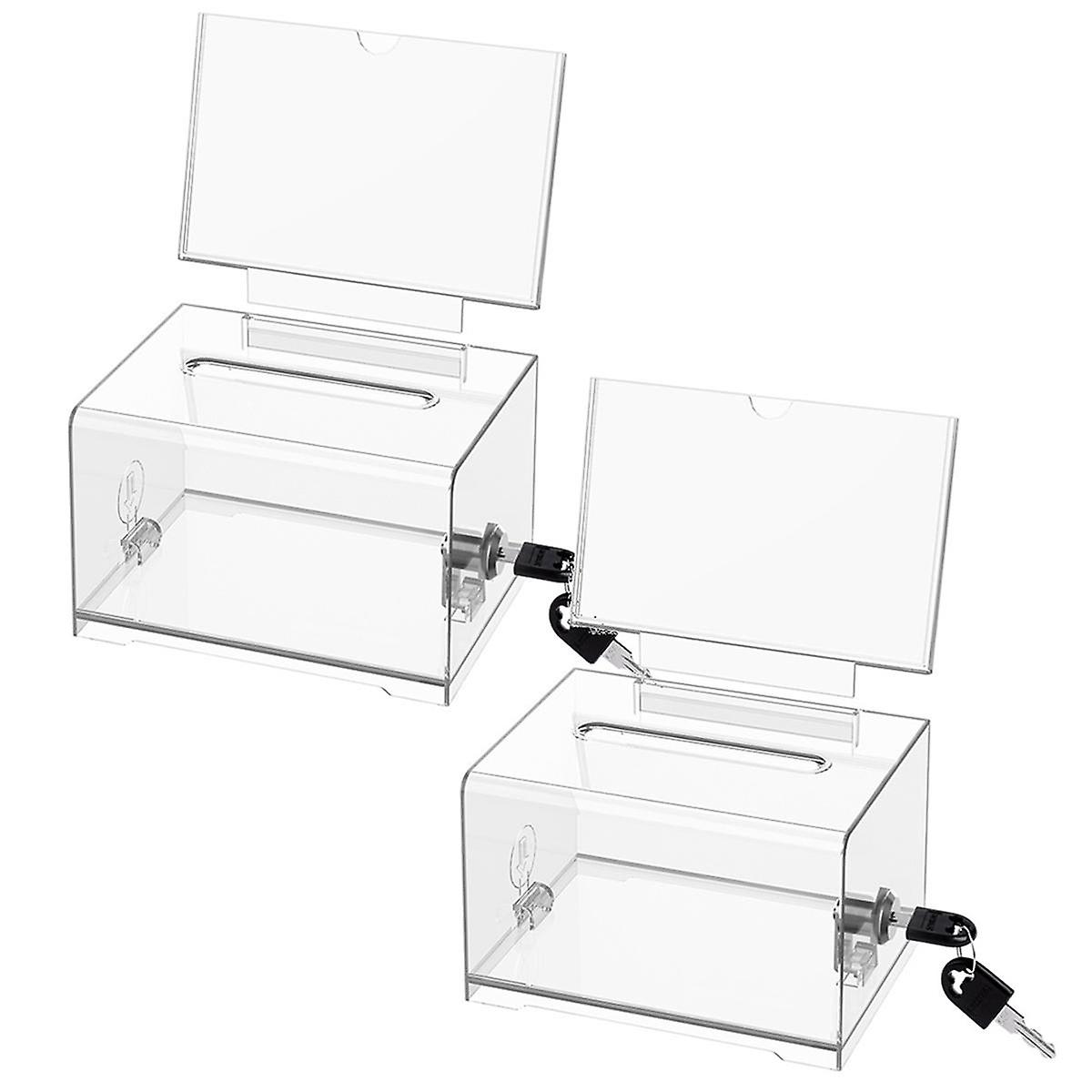 Clear Donation Box with Lock,2 Pack Ballot Box with Sign Holder,Suggestion Box for Fundraising, Voting Box