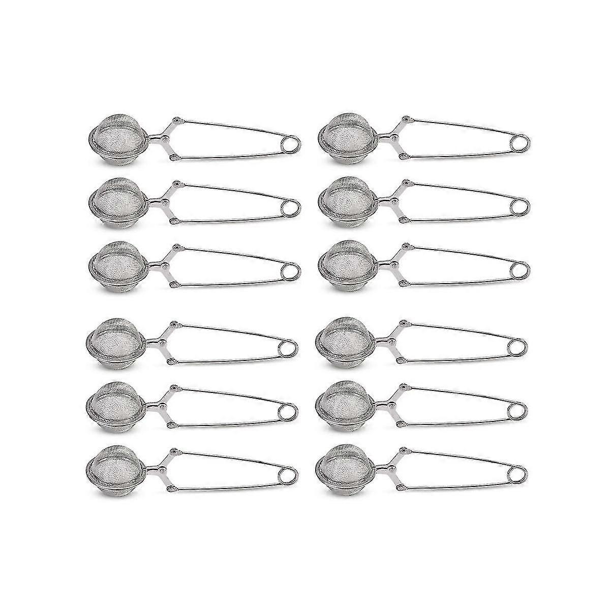 12Pcs茶叶过滤器，高级不锈钢茶叶过滤器，带手柄，适用于散叶茶细网