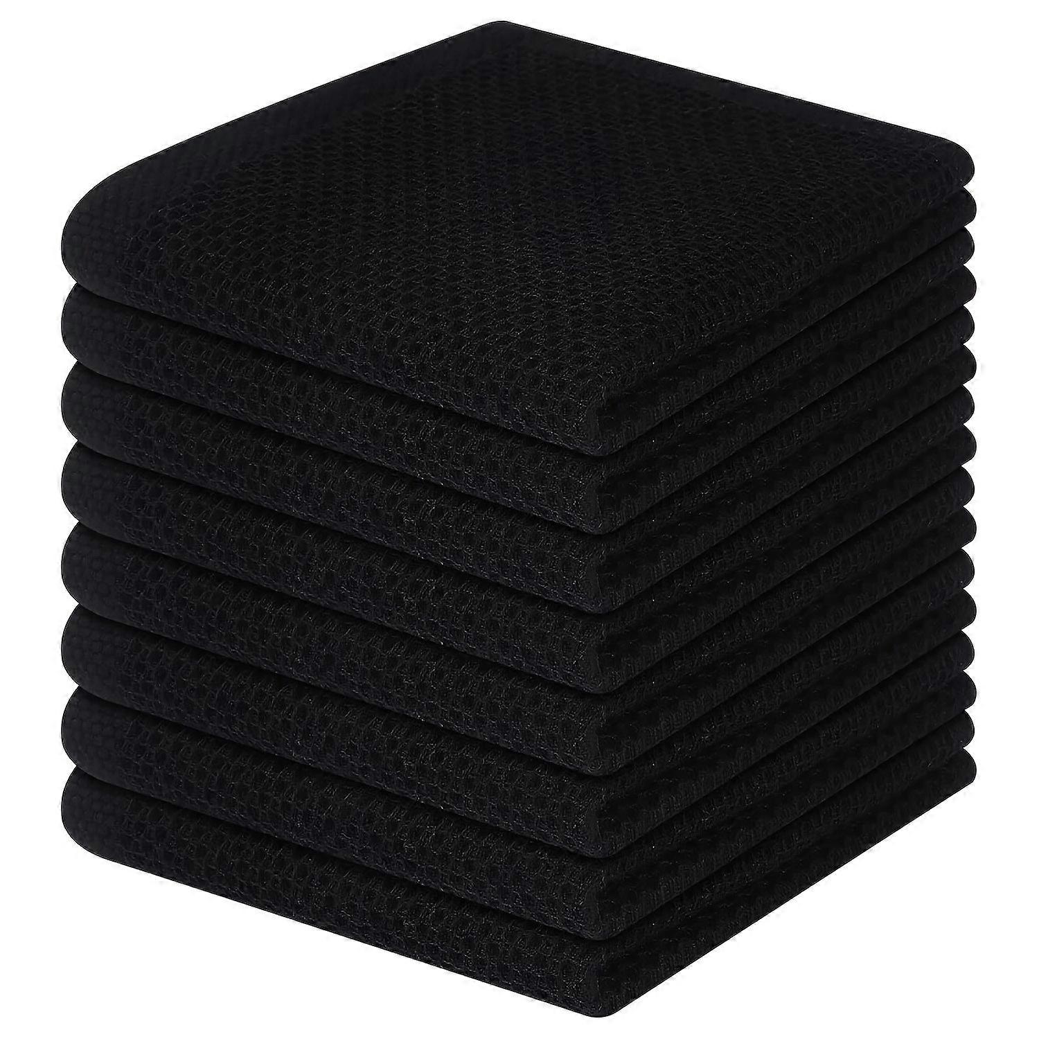 6/8/12PCS Black Square Pure Cotton Waffle Dish Towels - Luxuriously Soft & Rapidly Absorbent - Durable Cleaning Power for Kitchen & Home - Stylish Set