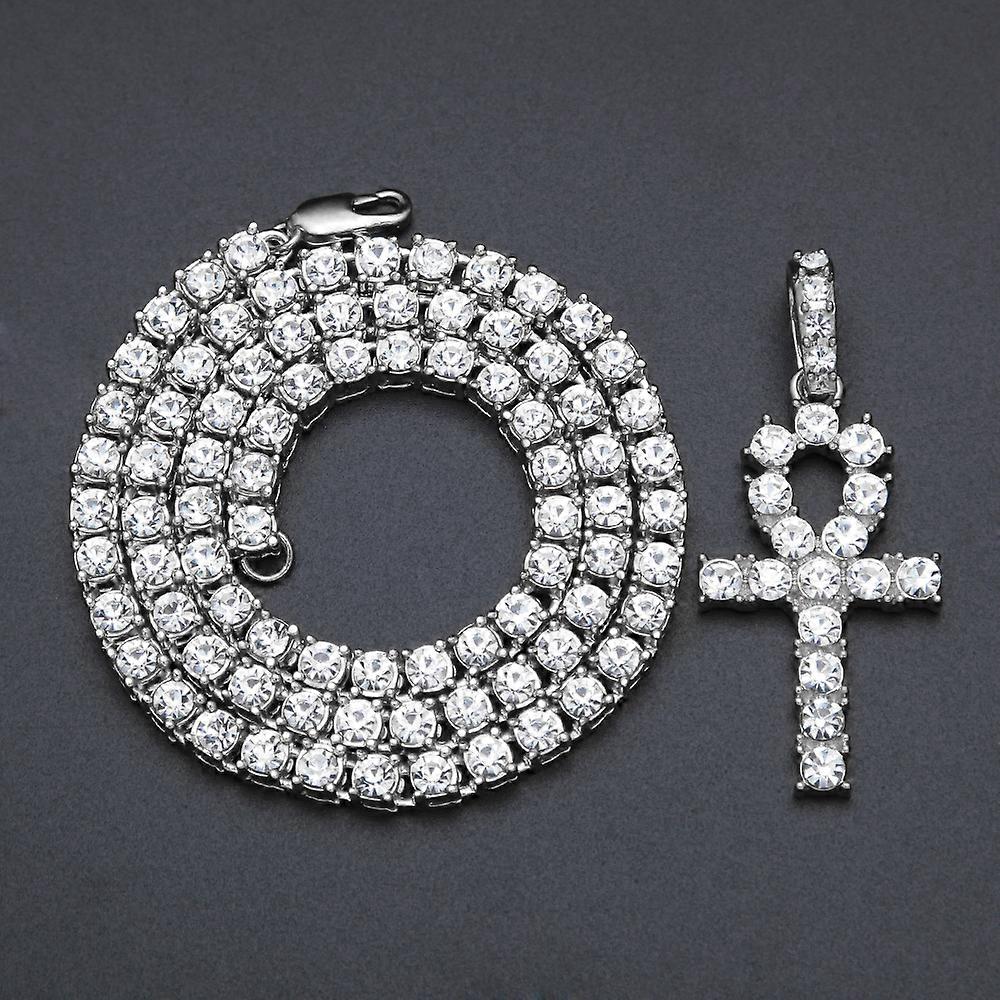 Large Ankh Cross Hip Hop Iced Out Pendant – Cubic Zirconia Silver Plated Charm, Bling Jewelry For Men, MaxBling81