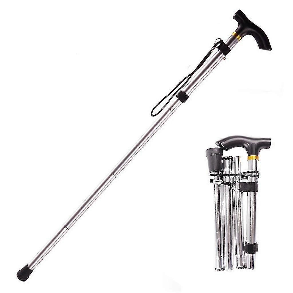 Adjustable Folding Walking Stick Non-slip Base Hiking Trekking Poles Alloy Collapsible 1pc -suzuka