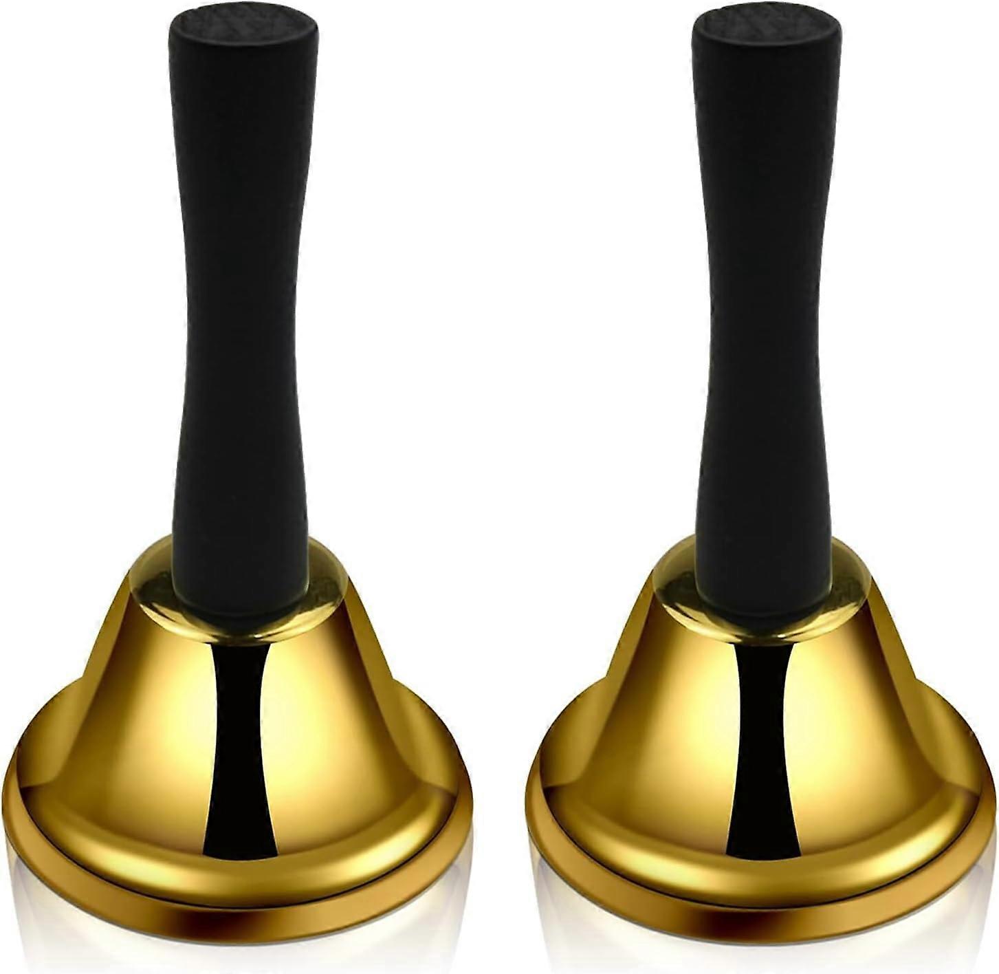 2 قطعة جرس طاولة كلاسيكي ، جرس يدوي معدني بمقبض خشبي ، جرس خدمة للمدرسة ، عشاء ، فندق ، تأمل ، صلاة