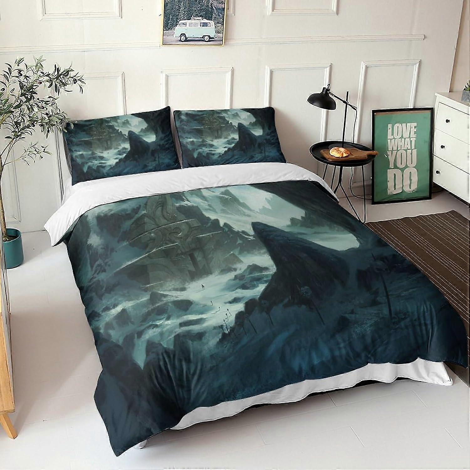 غطاء لحاف سحري للمناظر الطبيعية مجموعة فراش المناظر الطبيعية غطاء لحاف بنمط ستوكات D مع أكياس وسائد بسحاب غرف للبالغين 135 * 200 سم