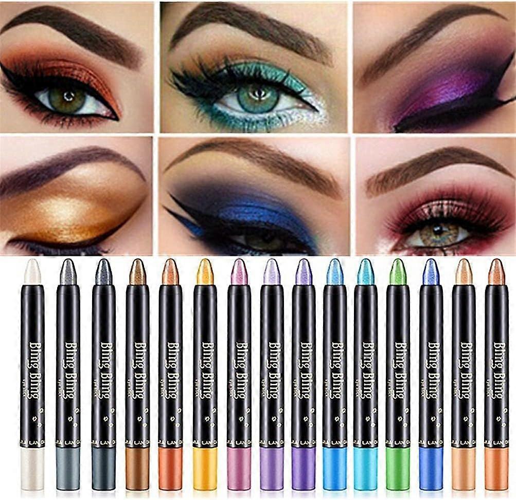 Barsinfi 15 Colors Eyeshadow Stick Waterproof Eye Shadow Pencil Shimmer Glitter Eyeshadow Crayon Long Lasting Eyeshadow Stick Sets