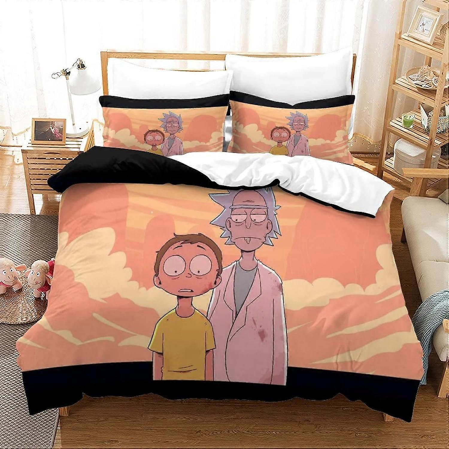 Rick and Morty D Printed Duvet Cover with Pillowcases Bedding Set with Zipper Closure Microfiber Quilt Cover
