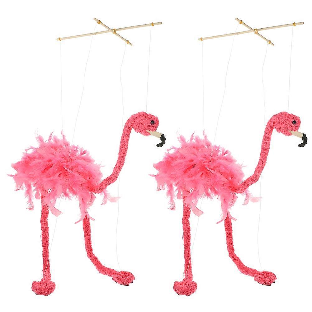 2pcs String Animal Puppet Marionette Flamingo Puppet Fluffy Animal Marionette Prop