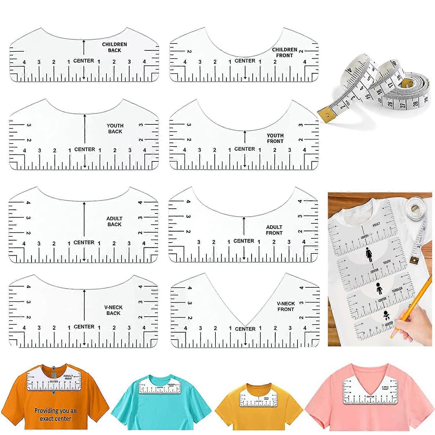 8 pieces T-shirt alignment line, stencil lineal, transparent ruler