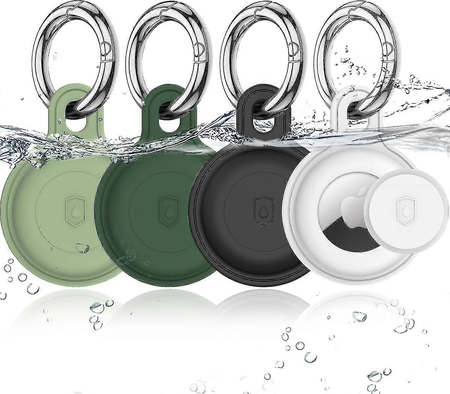 جراب سيليكون مقاوم للماء لجهاز تعقب AirTag GPS - 4 عبوات | غطاء واقي لكامل الجسم للأمتعة والمفاتيح