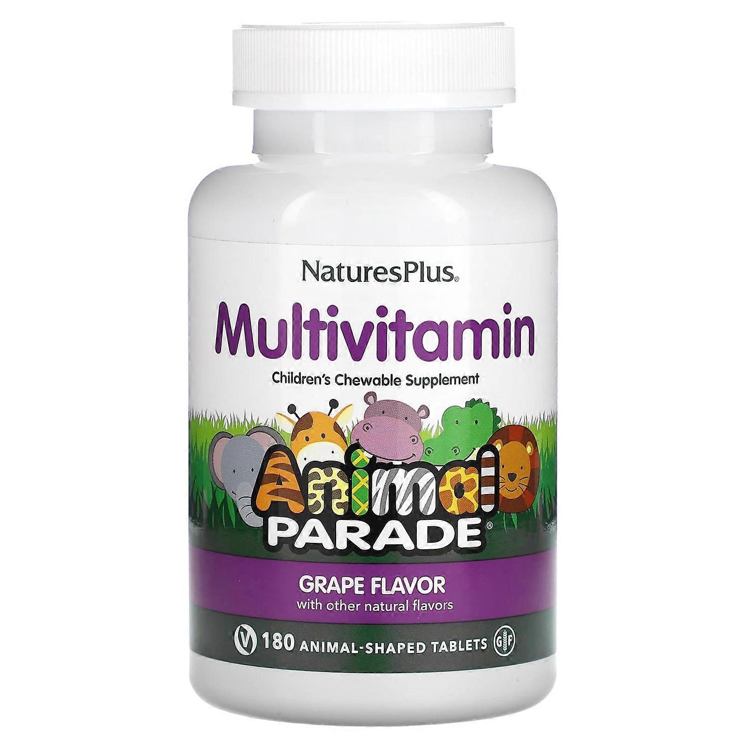 NaturesPlus, Animal Parade, Children's Chewable Multivitamin Supplement, Grape, 180 Animal-Shaped Ta