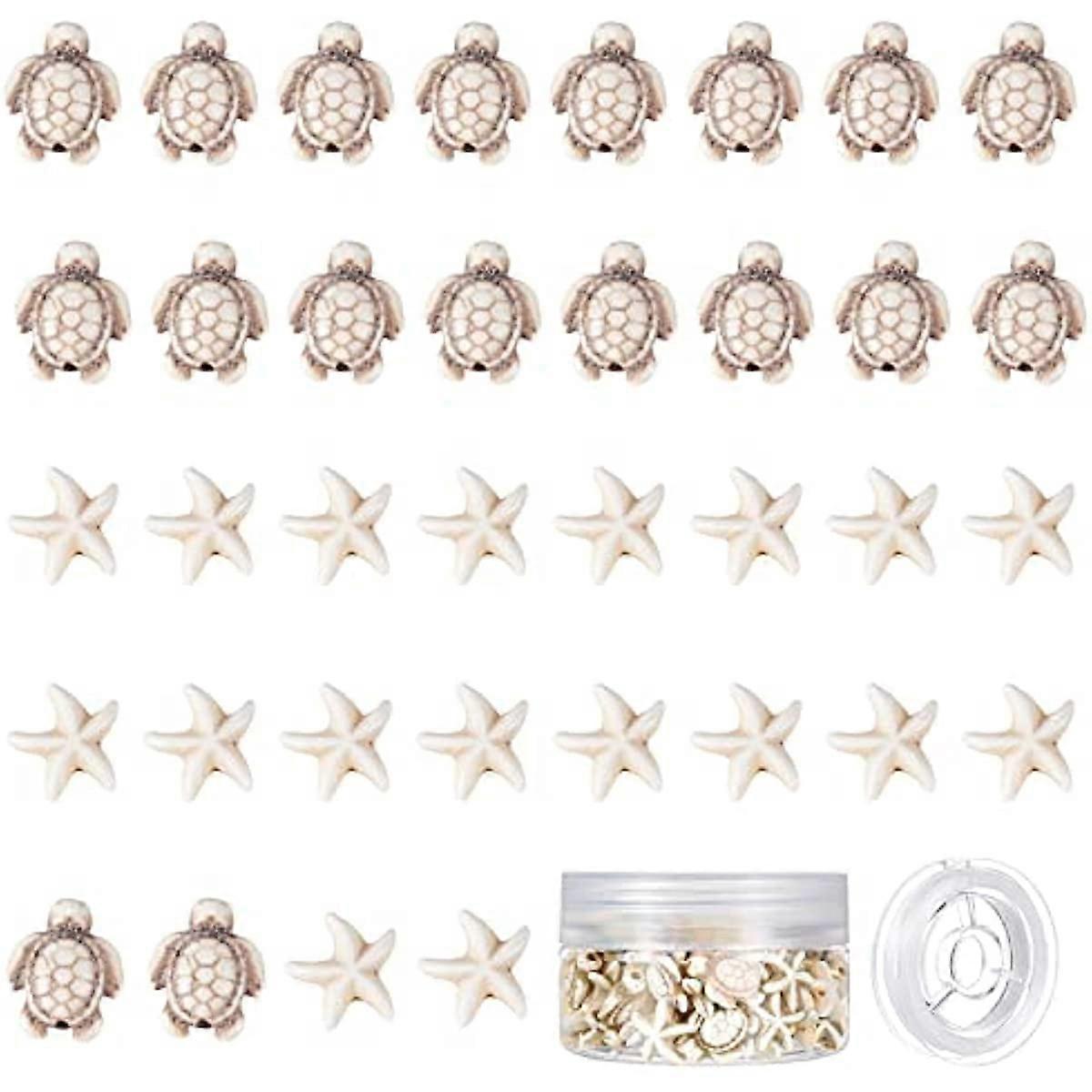 1 Box 100Pcs 2 Styles Tortoise Beads Starfish Beads Summer Beads for Jewelry Making Synthetic Turquoise Beads Turtle Charms Bulk Ocean Animal Spacer B