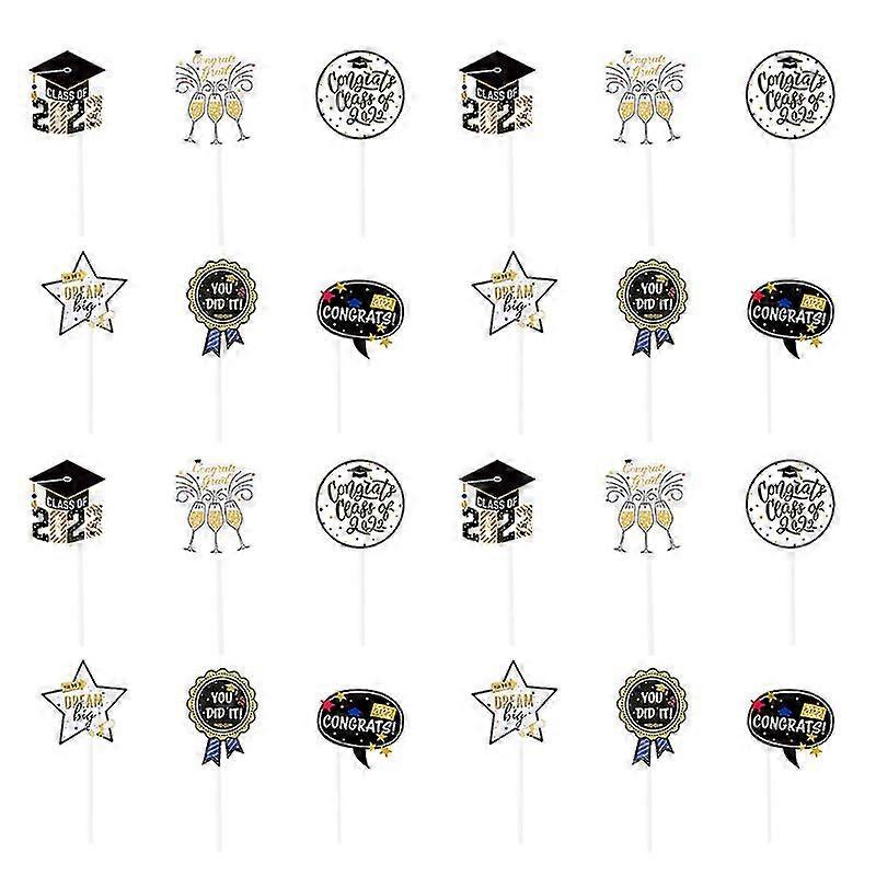 24pcs graduation theme cake toppers 2022 baking cake decoration cake inserts