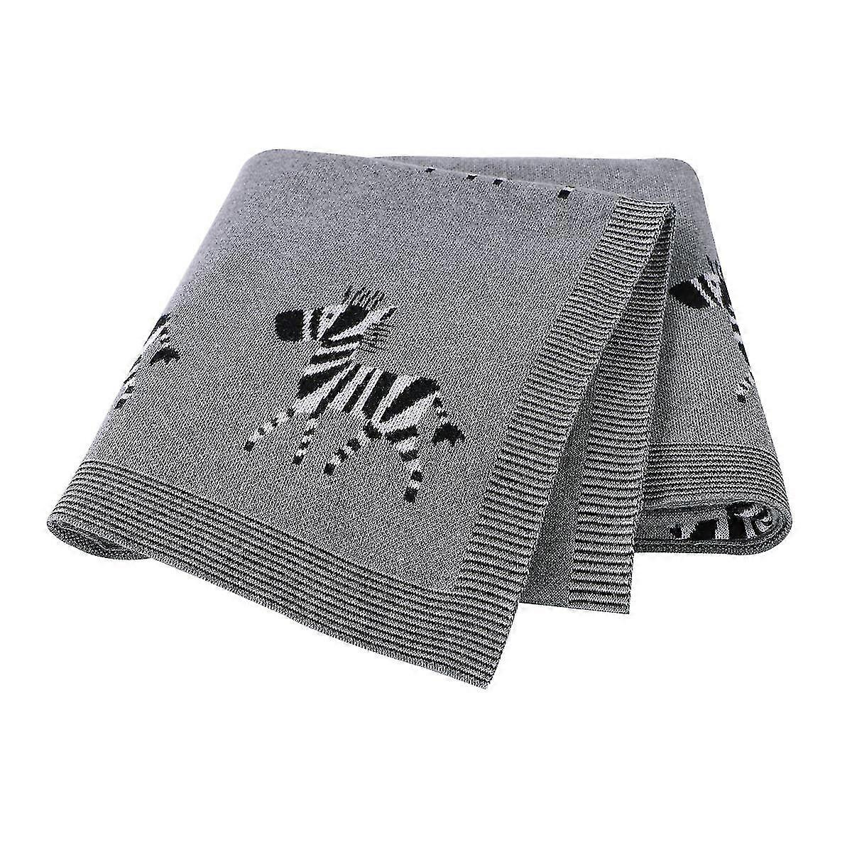 Baby Blanket 100% Cotton Knitted Soft Blanket for Newbron with Lovely Zebra 100 x 80cm Grey