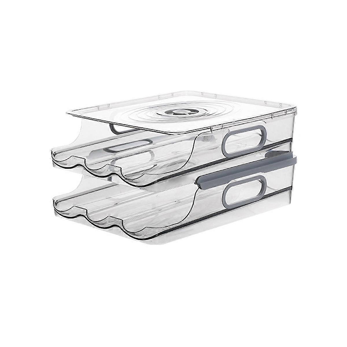 2 Layer Storage Egg Container for Refrigerator,Automatically Rolling Egg Holder for Refrigerator wi