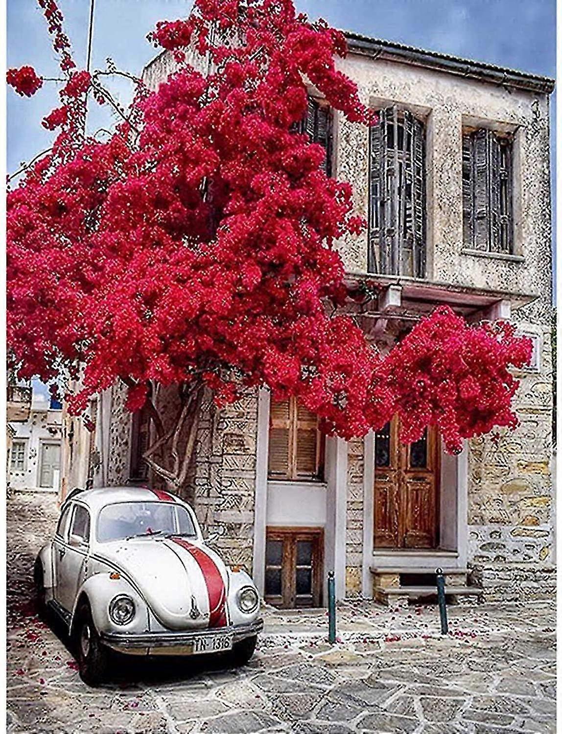 Timantti Maalaustarvikkeet DIY Timantti Maalaus Punainen puu Auto Poraus Täysi kirjonta Strassi Timantti Maalaus Aseta Seinäkoriste