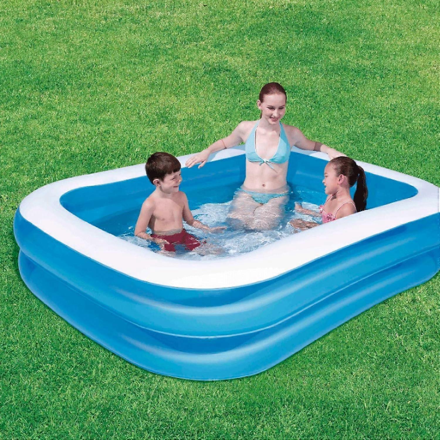 Deluxe blue rectangular inflatable pool