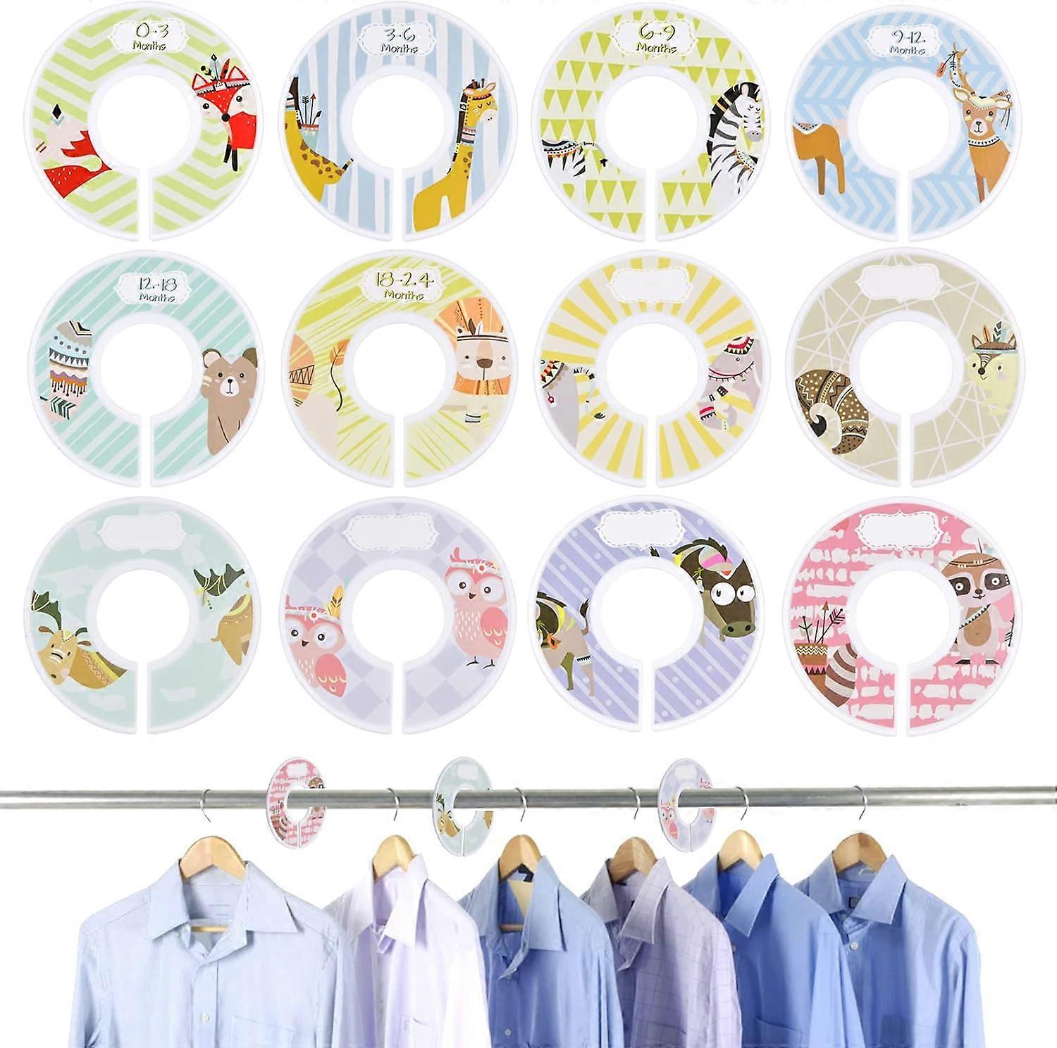 12 Pieces Baby Wardrobe Dividers, Round Baby Size Dividers, Dividers for Baby Closet, Organize Clothes by Clothing Type, Size or Age (Animal Theme)