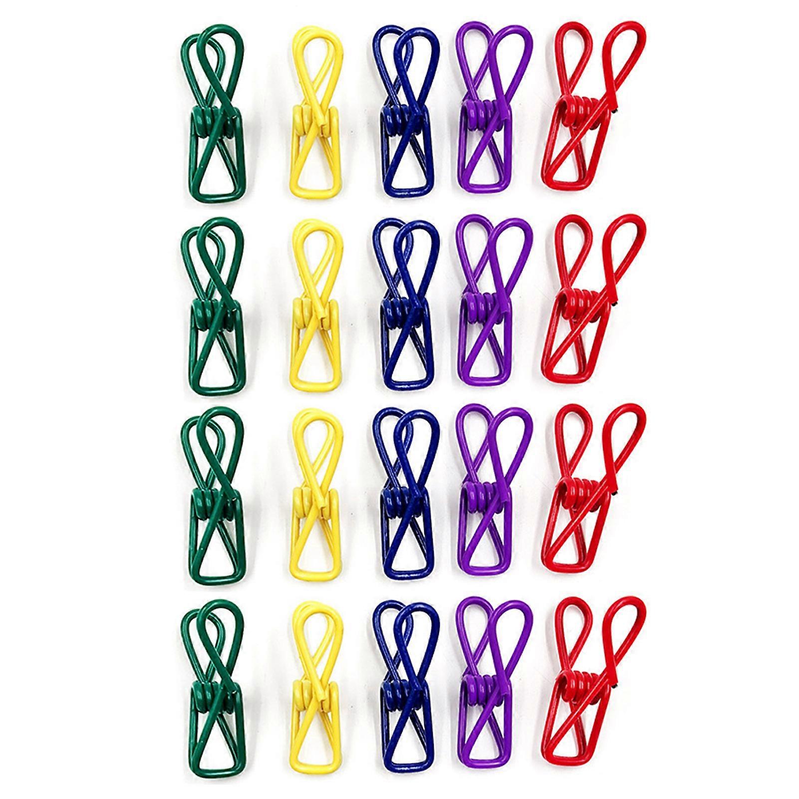 20 Pcs Clothes Drying Securing Clips Stainless Steel Multi Colors Chip Clips High Strength Food Package Clamps Clothes Pins Photo Pendant Clips