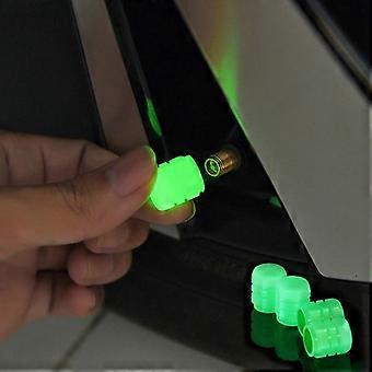 4pcs Luminous Car Tire Valve Caps Wheel Tyre Rim Stem Covers Dustproof Waterproof For Auto Motorcycle Bicycle glow in the dark green