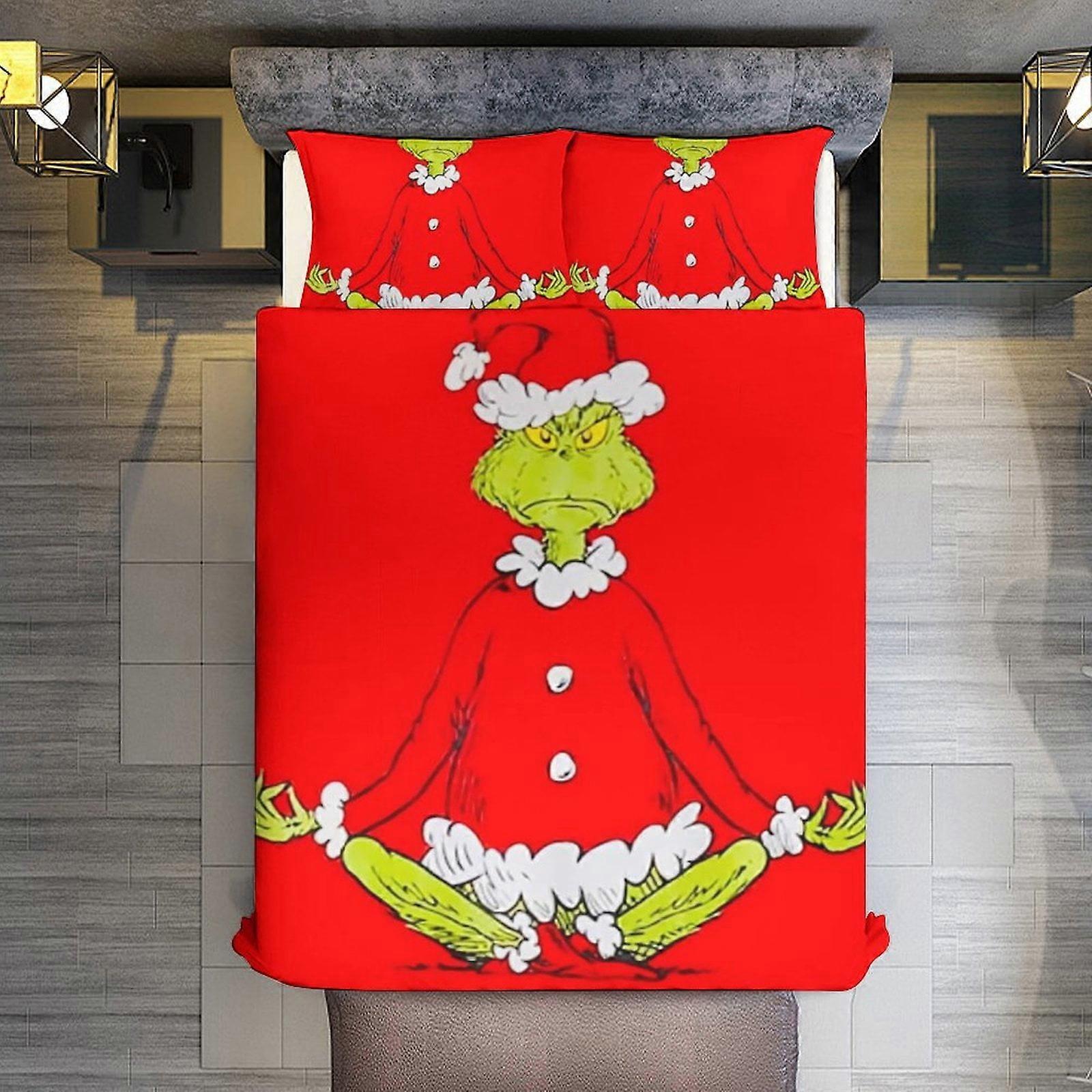 v3623 ملاءات السرير الفراش عيد ميلاد سعيد غرينش 3 قطع غطاء لحاف بالحجم الكامل سوبر لينة مقاومة للبهتان ستوكات 1 غطاء مع سحاب و 2 بيل