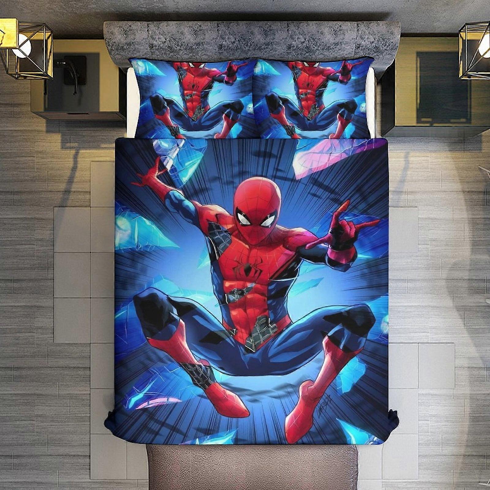 v665  Bed Sheets Bedding Spider-Man Fragments. 3 Piece Sets Full/Queen Size - Reversible Microfiber Quilts with 2 Shams Soft Lightweight Bedspread Cov