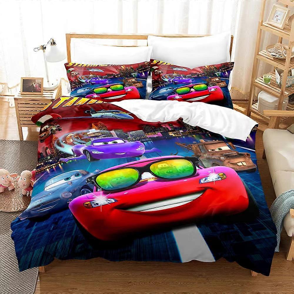 v4929  Bed Sheets Bedding Lightning Mc-Queen 3 PCS Comforter Set with 2 Pillowcases,Lightning Mc-Queen Bedding Set Sheet Set for Kids Adults,All Seaso