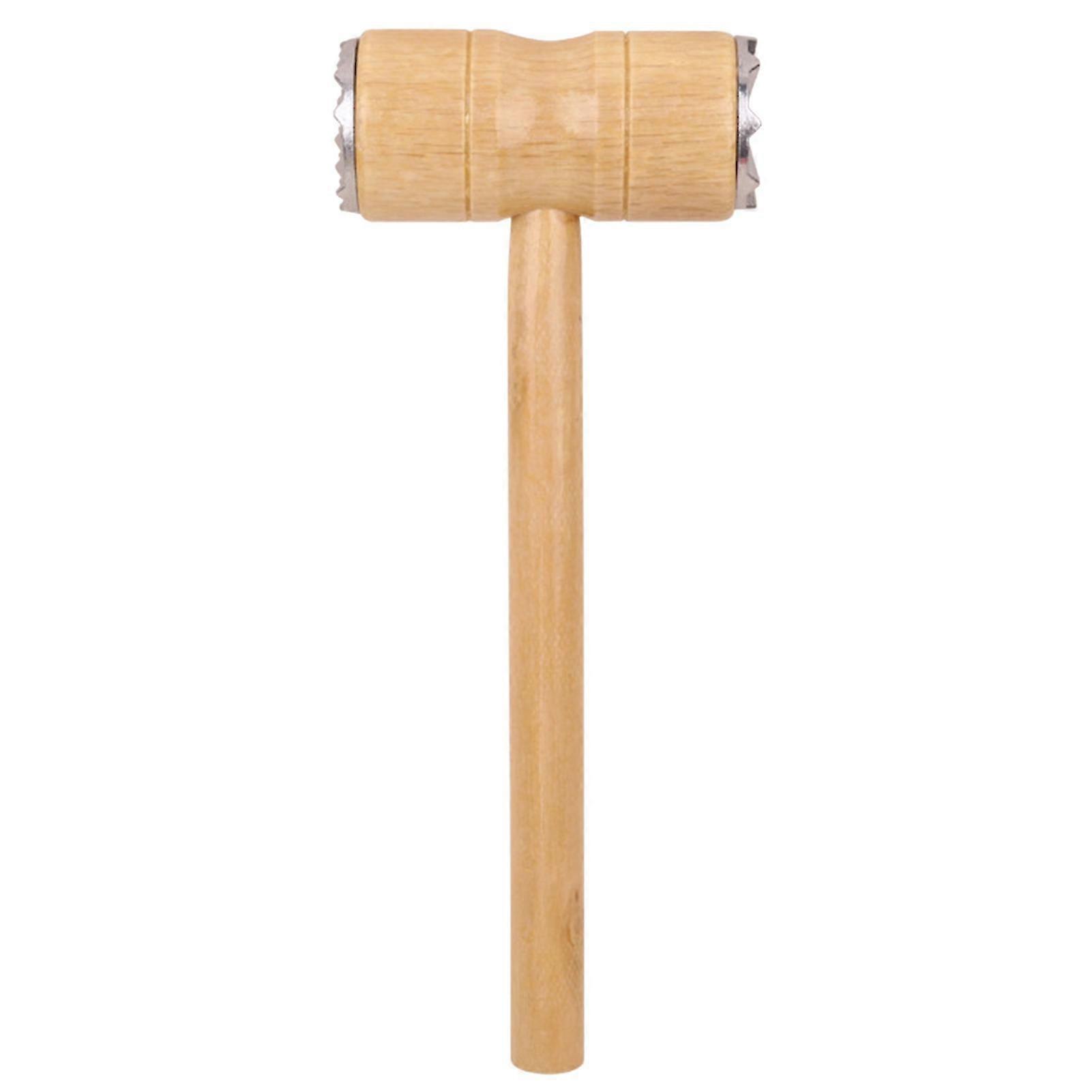 Double-sided Meat Tenderizer Hammer Comfortable Grip Wooden Long Handle Heavy Duty Steak Chicken Beef Poultry Mallet Pounder Flattener