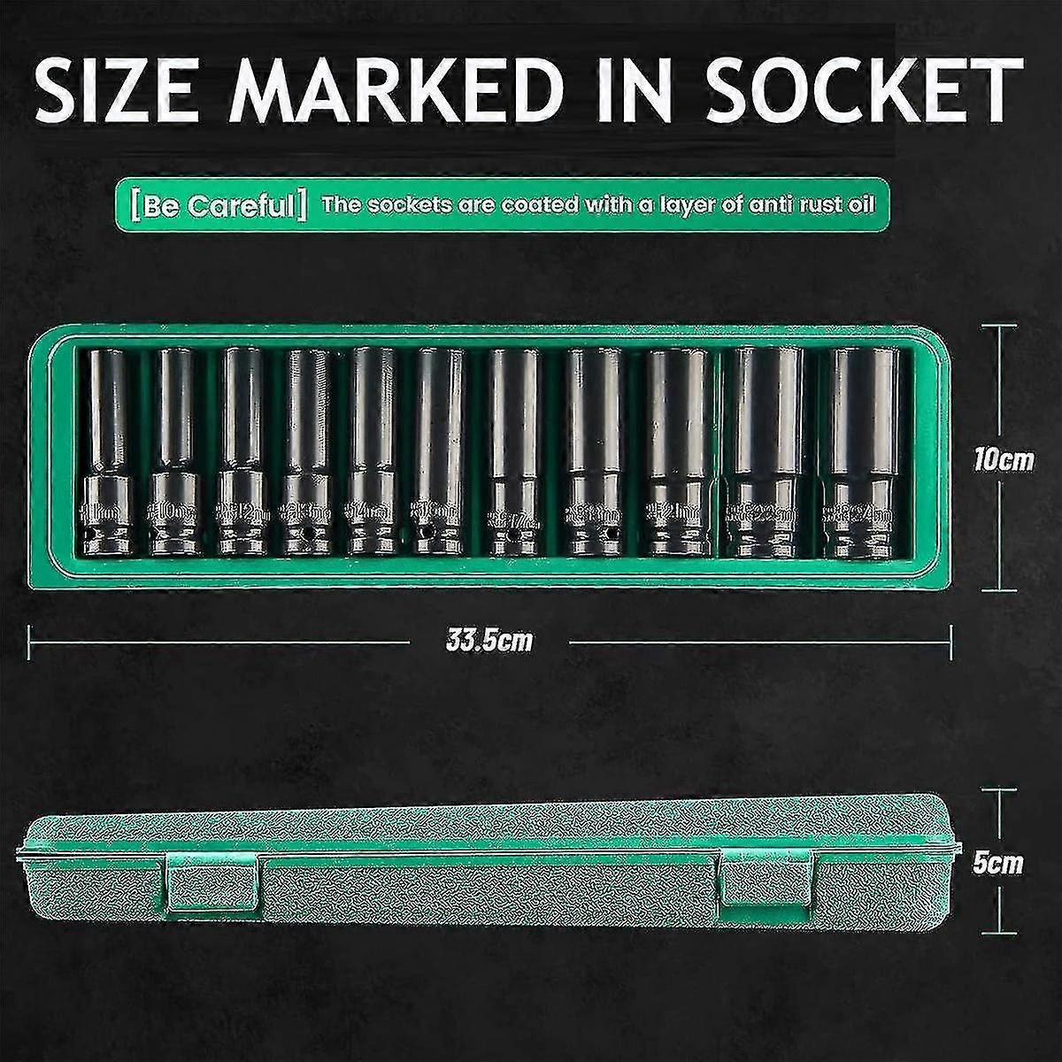 Deep Impact Socket Set,10Pcs 1/2 inch Socket Sets 8-24mm and Storage Box with Driver Socket Extensi - ya